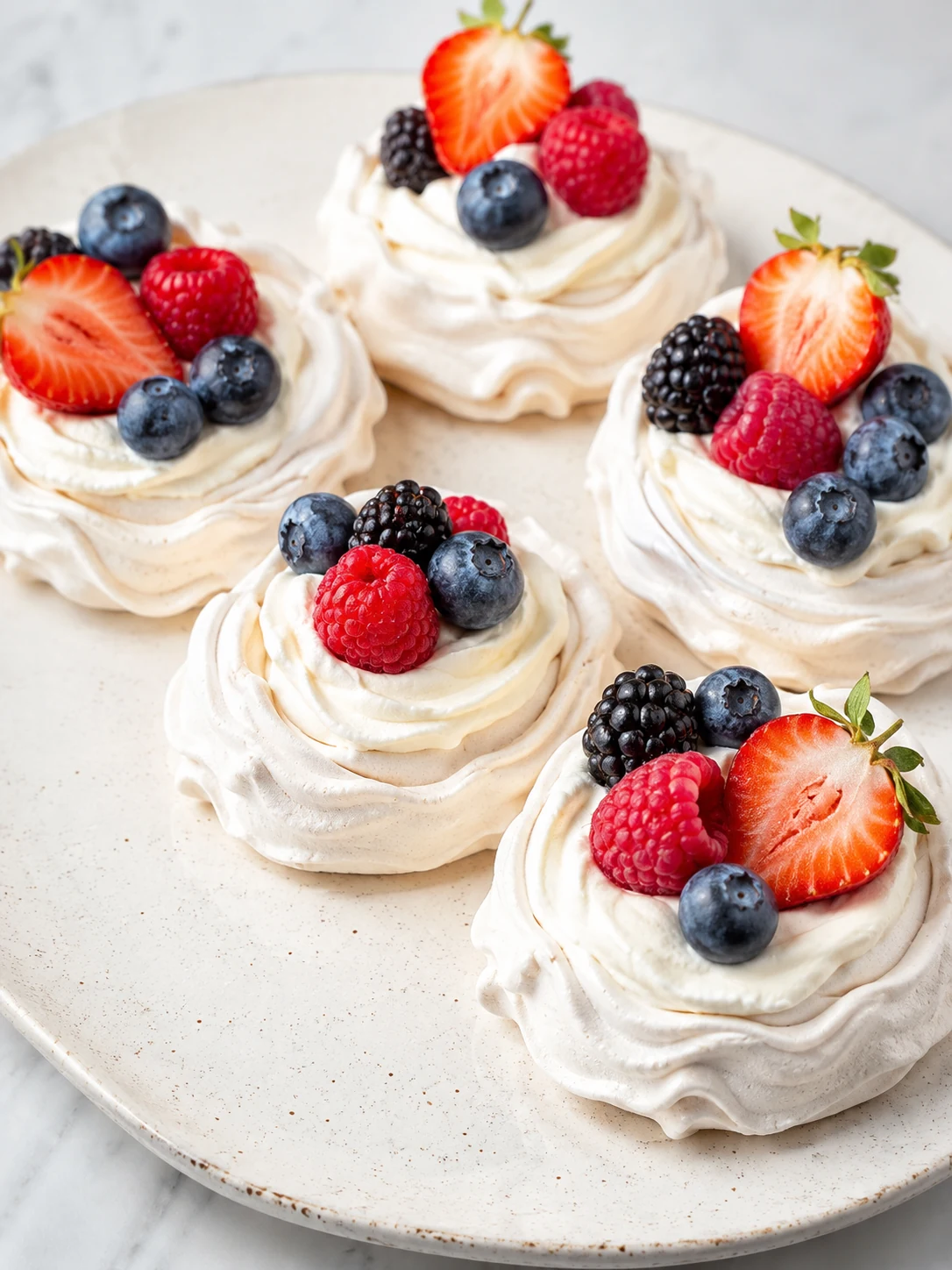 Fruit-topped meringue desserts at Betty Bee's