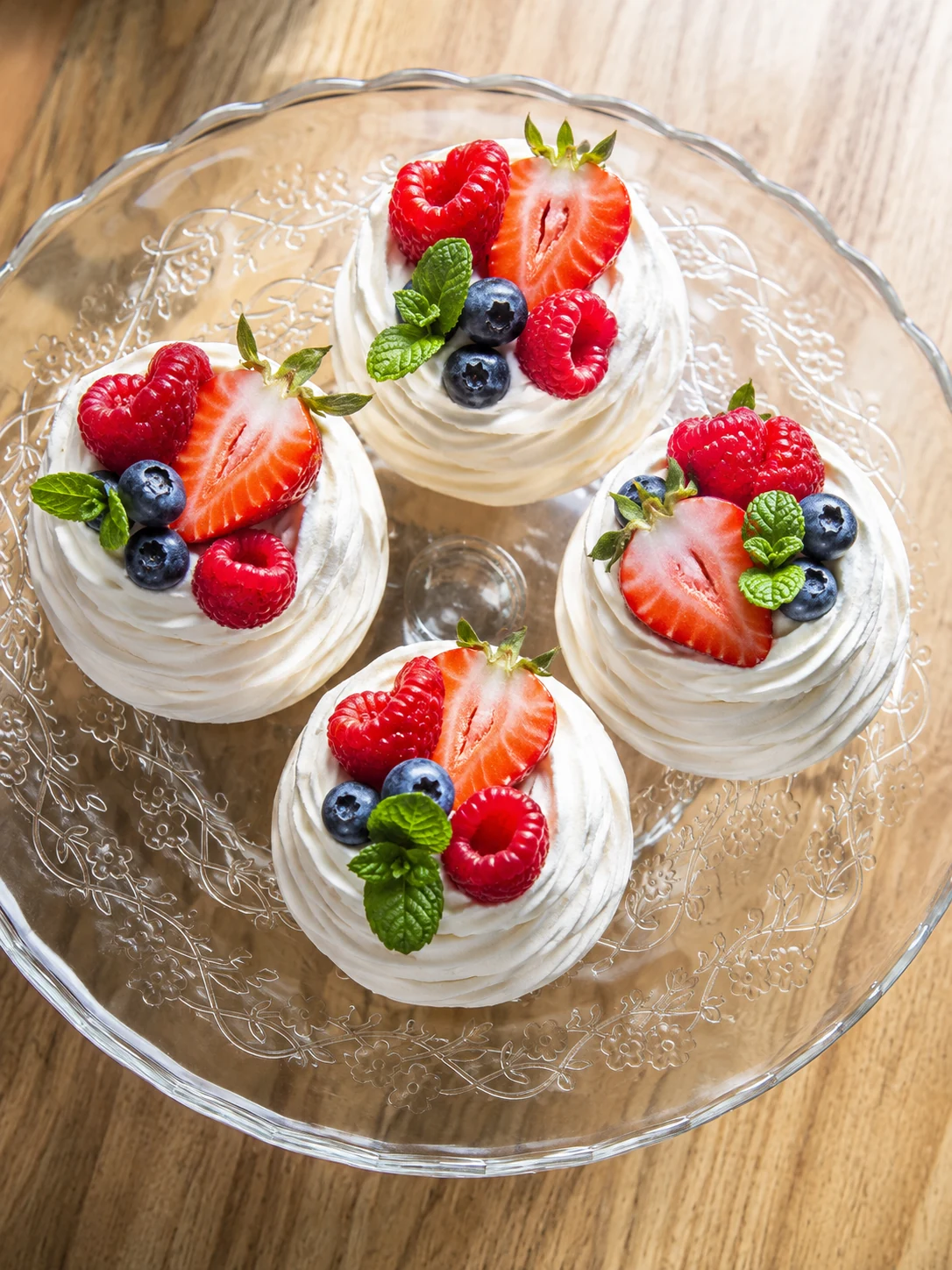Fruit-topped meringue desserts at Betty Bee's